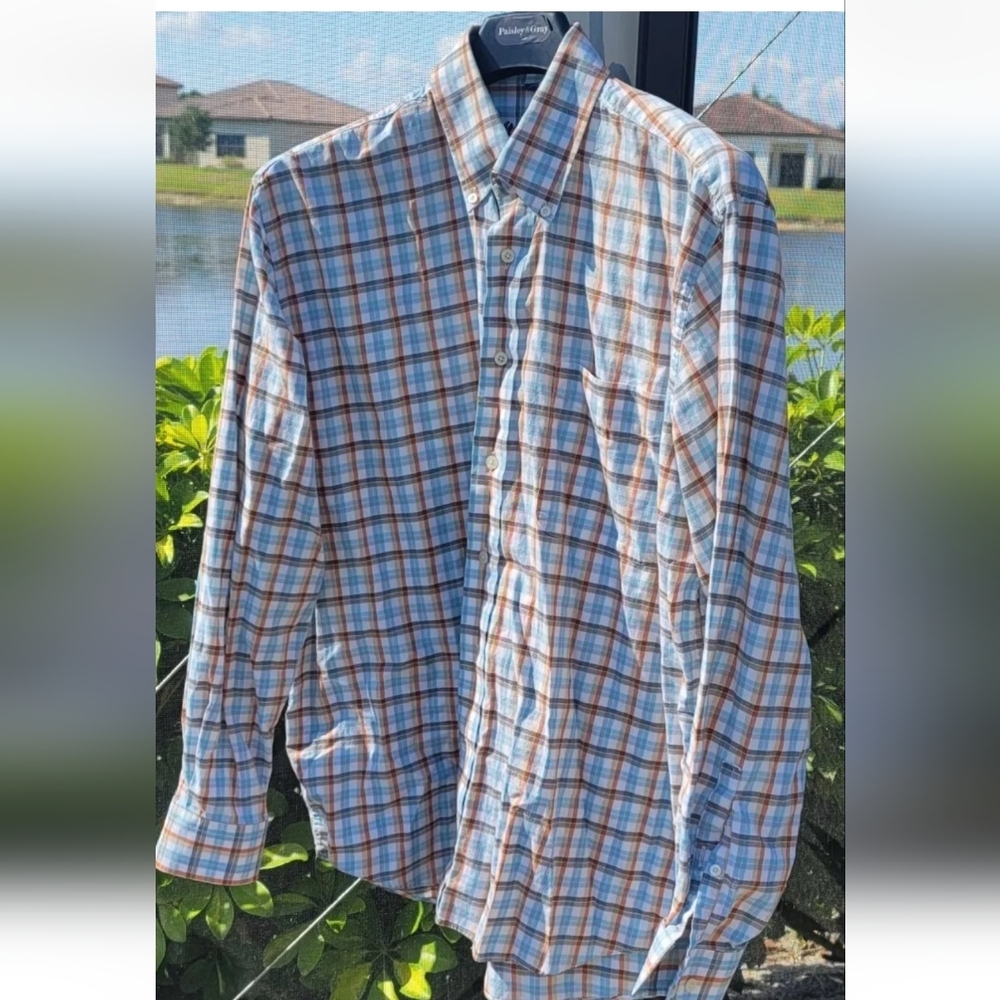 ALAN FLUSSER Men’s Large Casual Shirt MULTI COLOR Plaid Button Down.